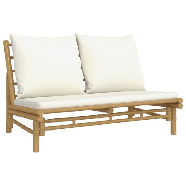 vidaXL 5-tlg. Garten-Lounge-Set mit Cremewei&szlig;en Kissen Bambus