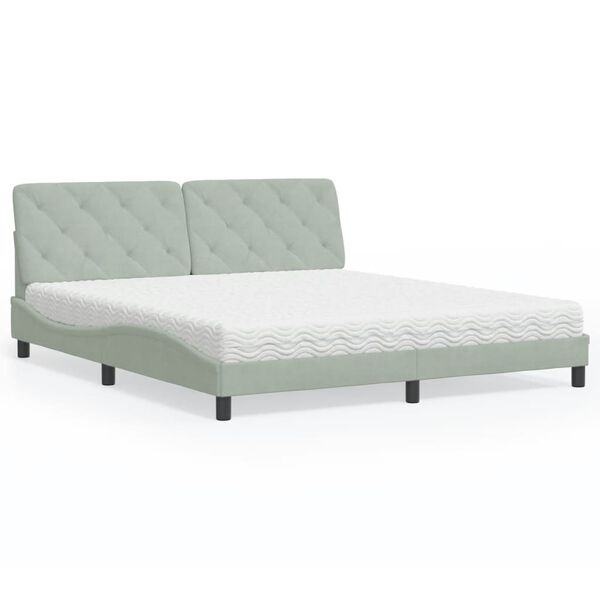 vidaXL Bett mit Matratze Hellgrau 180x200 cm Samt