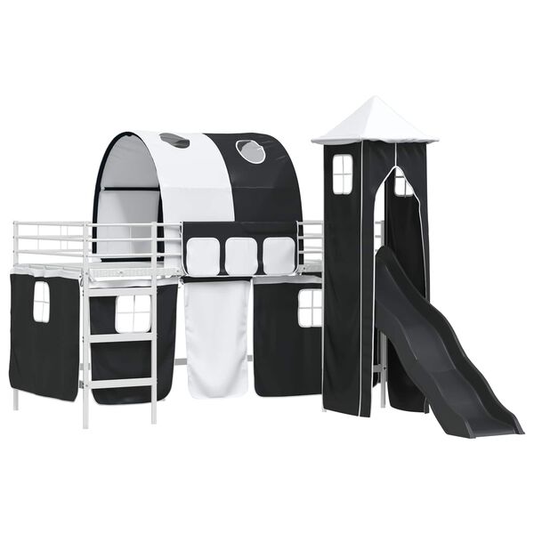 vidaXL Kinderloftbett Wei&szlig; und Schwarz 99,5 x 200 cm Metall