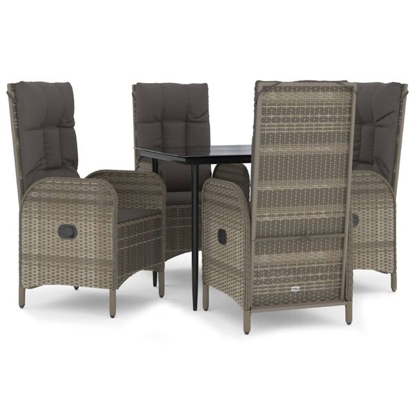 vidaXL 5-tlg. Garten-Essgruppe mit Kissen Schwarz und Grau Poly Rattan