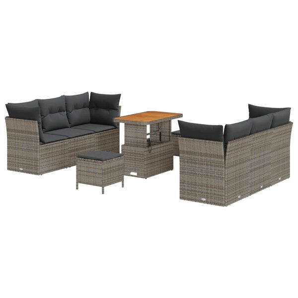 vidaXL Gartensofa-set mit Kissen 9 pcs Grau Poly-Rattan