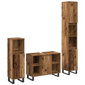 vidaXL Badezimmermöbel-Set mit Regal mit Tür 3 pcs Braun Holzwerkstoff