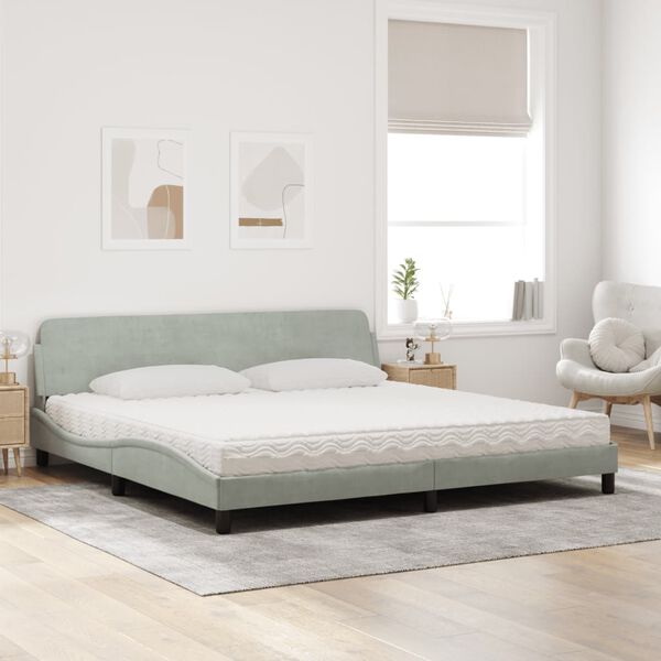 vidaXL Bett mit Matratze "Dover" Hellgrau 200x200 cm Samt