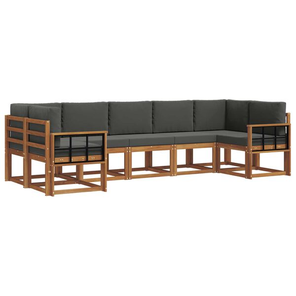 vidaXL Outdoor-Sofagarnitur mit Kissen 7 pcs Natur und Anthrazit