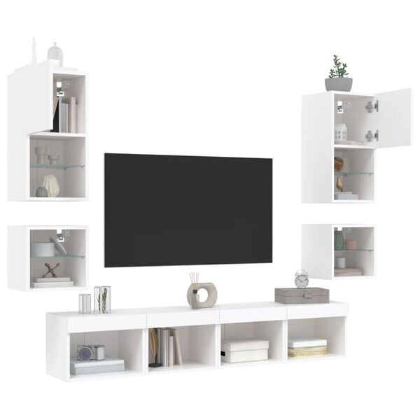 vidaXL 8-tlg. Wohnwand mit LED-Beleuchtung Wei&szlig; Holzwerkstoff