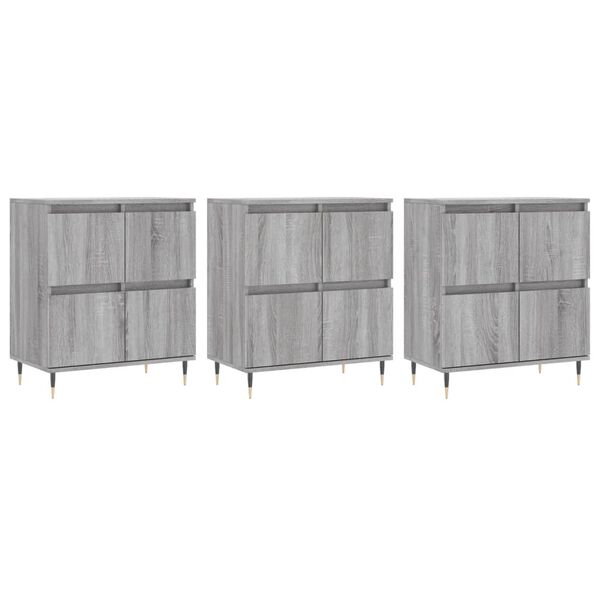 vidaXL Sideboards 3 Stk. Grau Sonoma Holzwerkstoff