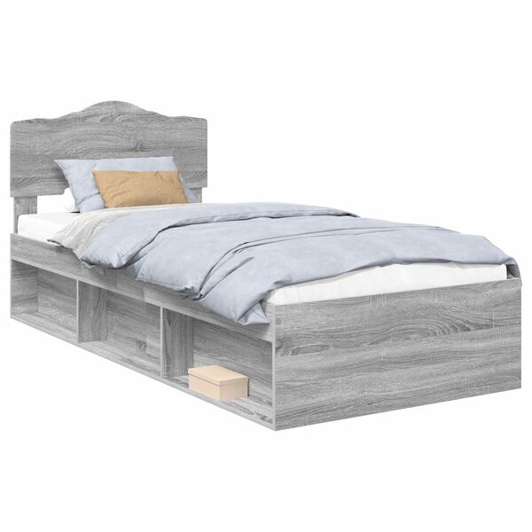vidaXL Bettrahmen Graues Sonoma 75 x 190 cm Massives Kiefernholz