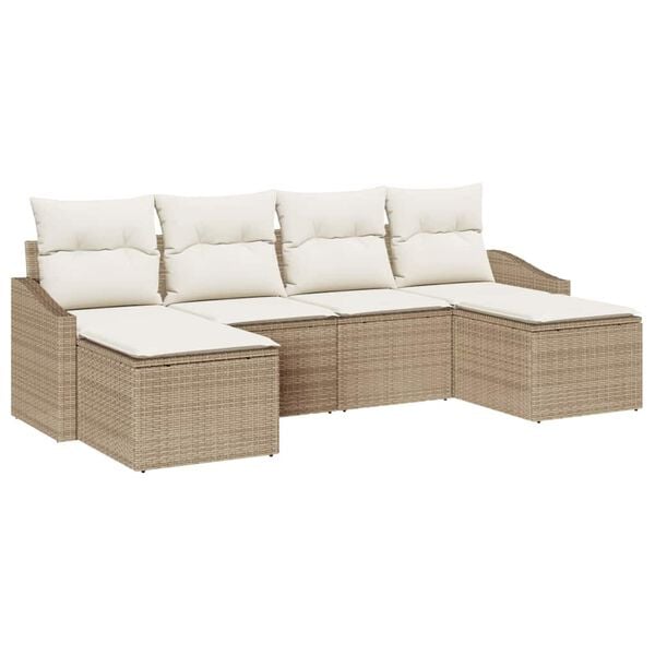 vidaXL Sofa Set mit Kissen 6 pcs Beige Poly Rattan