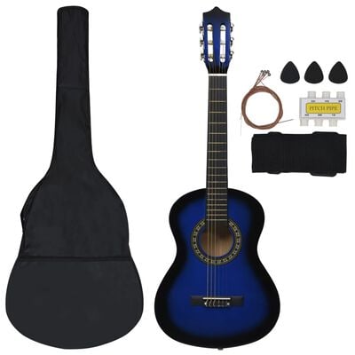 vidaXL 8-tlg. Klassische Gitarre Set für Anfänger Blau 1/2 34"