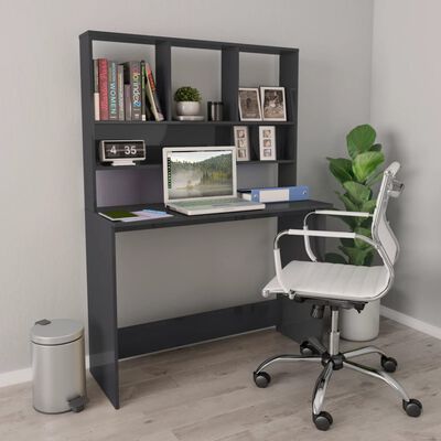 vidaXL Schreibtisch mit Regalen Hochglanz-Grau 110x45x157 cm