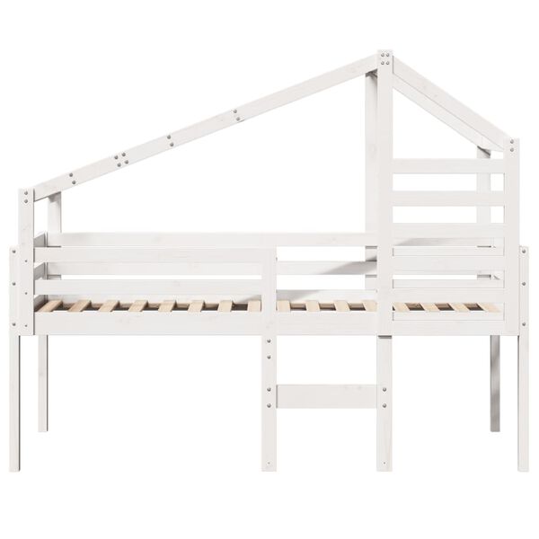 vidaXL Hochbett mit Dach Wei&szlig; 90x200 cm Massivholz Kiefer