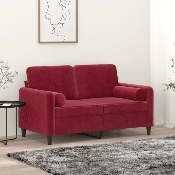vidaXL 2-Sitzer-Sofa mit Kissen Weinrot 120 cm Samt