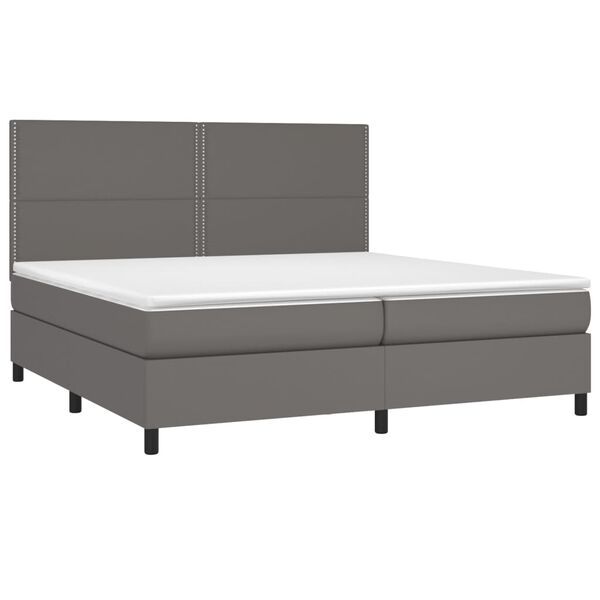 vidaXL Boxspringbett mit Matratze & LED Grau 200x200 cm Kunstleder