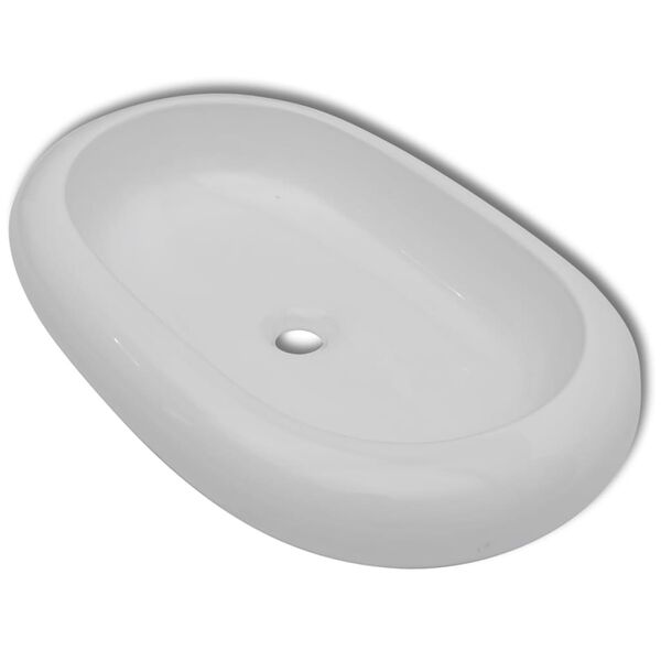 vidaXL Bad-Waschbecken mit Mischbatterie Keramik Oval Wei&szlig;