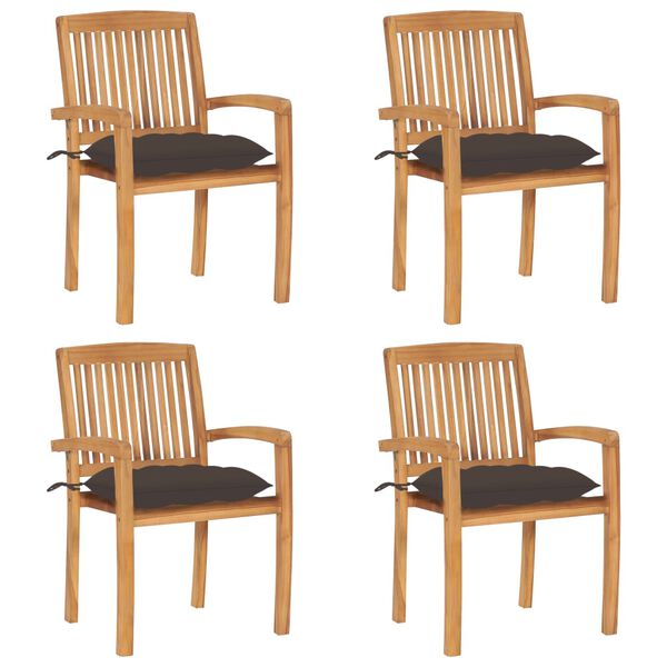 vidaXL Stapelbare Gartenst&uuml;hle mit Kissen 4 Stk. Massivholz Teak