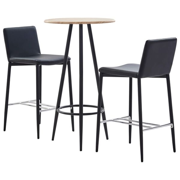vidaXL 3-tlg. Bar-Set Kunstleder Schwarz