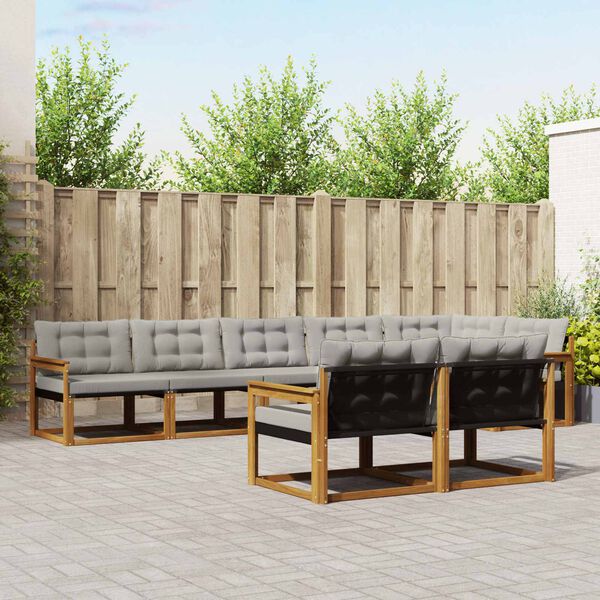 vidaXL Outdoor-Sofagarnitur mit Kissen 8 pcs Nat&uuml;rlich und Hellgrau