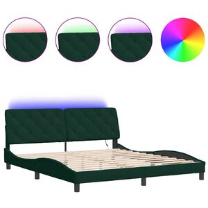 vidaXL Bettgestell mit LED ohne Matratze Dunkelgr&uuml;n 180x200 cm Samt
