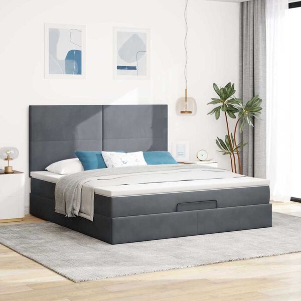 vidaXL Ottoman-Bett mit Matratzen Dunkelgrau 160x200 cm Samt