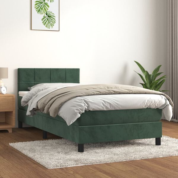 vidaXL Boxspringbett mit Matratze Dunkelgr&uuml;n 90x190 cm Samt