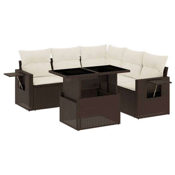 vidaXL 6-tlg. Garten-Sofagarnitur mit Kissen Braun Poly Rattan