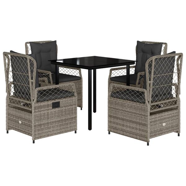 vidaXL 5-tlg. Garten-Essgruppe mit Kissen Grau Poly Rattan