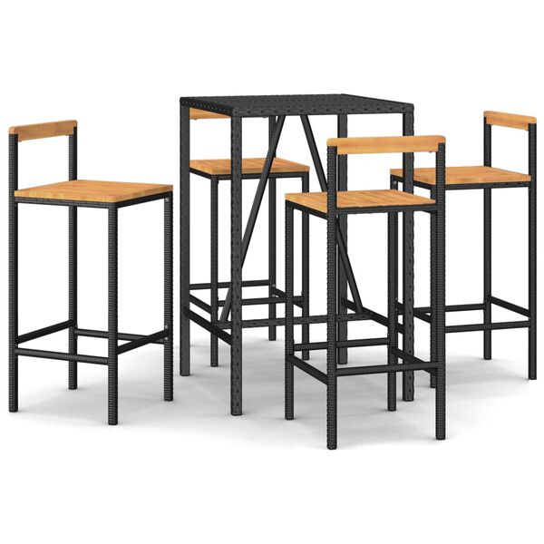 vidaXL 5-tlg. Gartenbar-Set Schwarz Poly Rattan & Massivholz Akazie