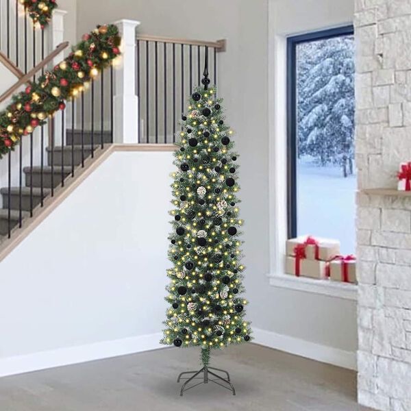 vidaXL K&uuml;nstlicher schlanker Weihnachtsbaum Gr&uuml;n und Wei&szlig; 240 cm