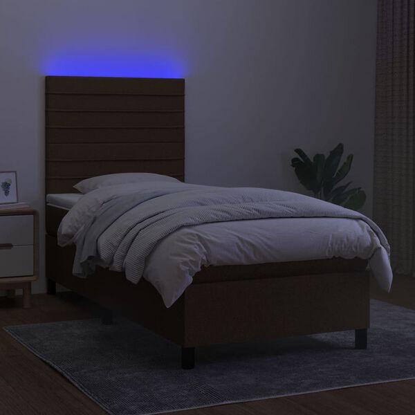vidaXL Boxspringbett mit Matratze & LED Dunkelbraun 100x200 cm Stoff