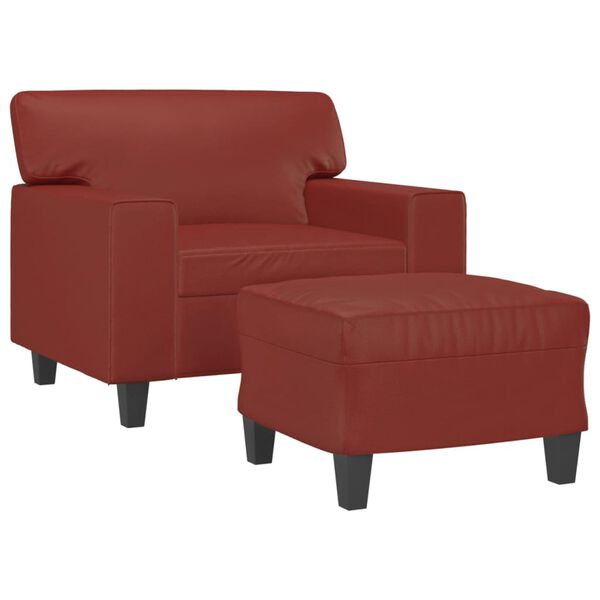 vidaXL Sessel mit Hocker Weinrot 60 cm Kunstleder