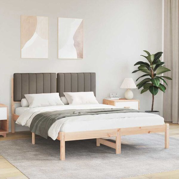 vidaXL Bettgestell mit gepolstertem Kopfteil Taupe 135 x 190 cm