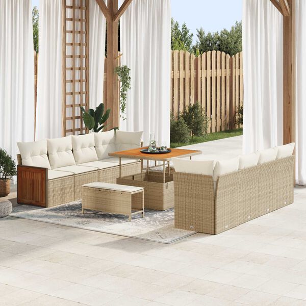 vidaXL Garten-Sofa-Set mit Kissen 11 pcs Beige und Creme