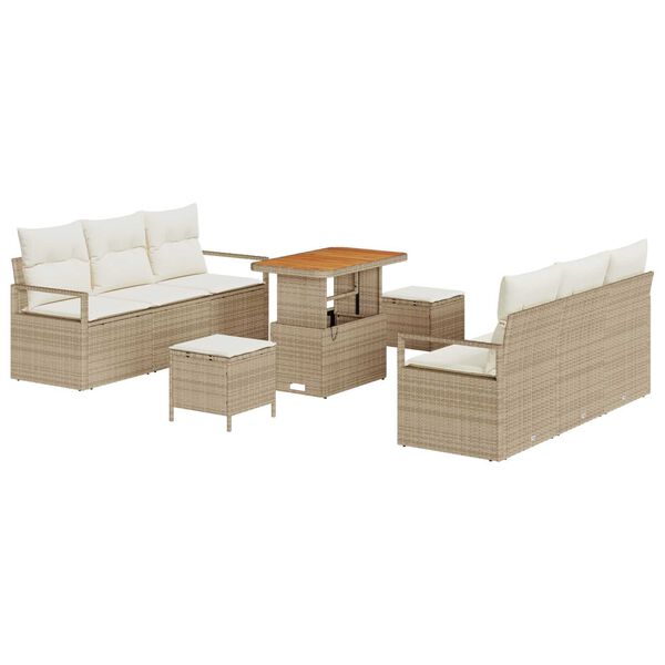vidaXL Gartensofa-set mit Kissen 9 pcs Beige Poly-Rattan