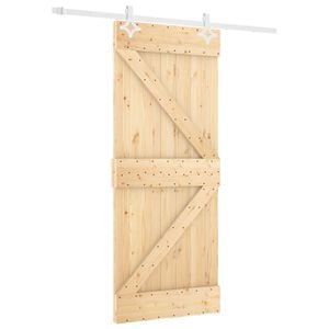 vidaXL Schiebet&uuml;r Nat&uuml;rlich und Wei&szlig; 80 x 210 cm Massives Kiefernholz