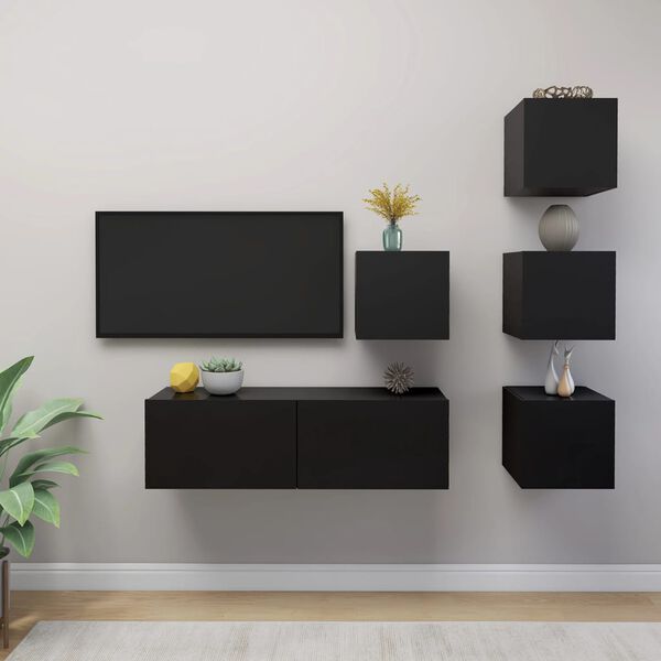 vidaXL 5-tlg. TV-Schrank-Set Schwarz Holzwerkstoff