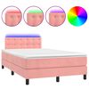 vidaXL Boxspringbett mit Matratze & LED Rosa 120x190 cm Samt