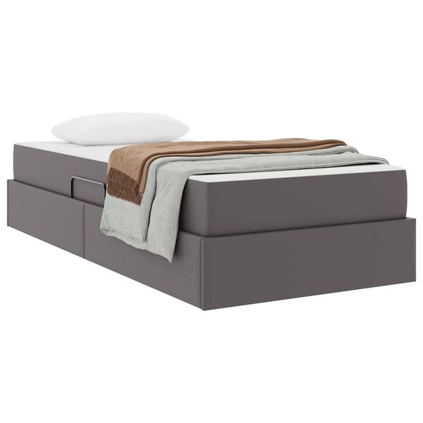 vidaXL Aufbewahrungsbett mit Matratze mit Matratze 2 pcs Grau Leder