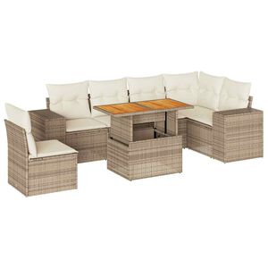 vidaXL 7-tlg. Garten-Sofagarnitur mit Kissen Beige Poly Rattan