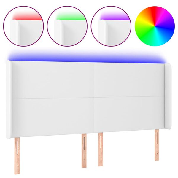 vidaXL LED Kopfteil Wei&szlig; 203x16x118/128 cm Kunstleder