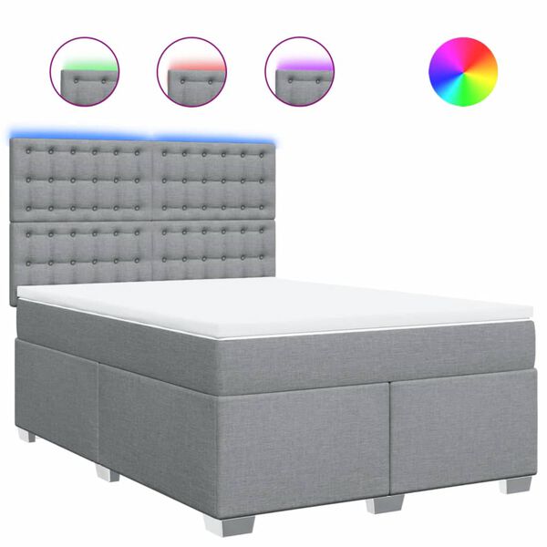 vidaXL Boxspringbett mit Matratze Hellgrau 140x190 cm Stoff