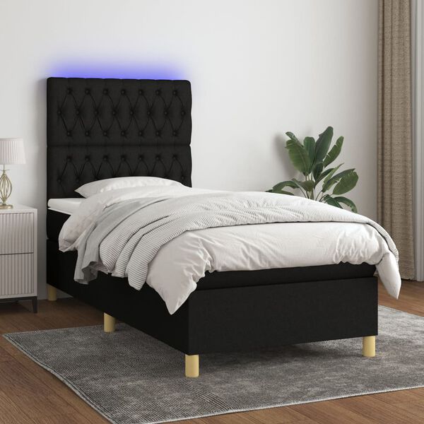 vidaXL Boxspringbett mit Matratze & LED Schwarz 80x200 cm Stoff
