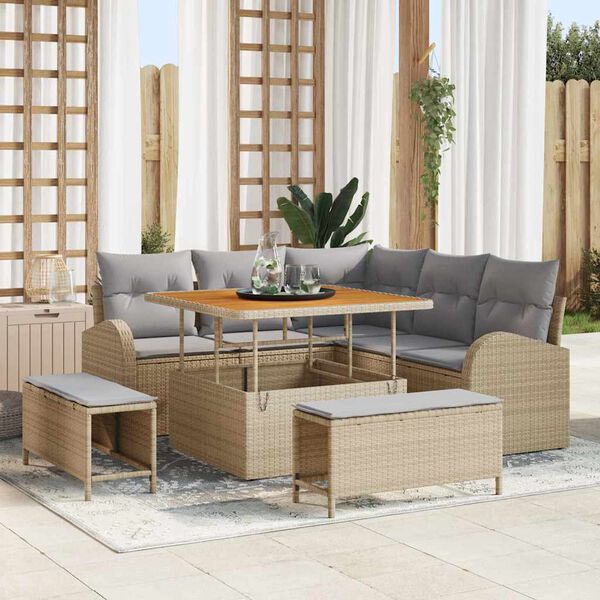 vidaXL Garten-Sofa-Set mit Kissen 8 pcs Beige Poly Rattan