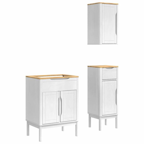 vidaXL Badezimmerm&ouml;bel-Set mit T&uuml;r FLORO 3 pcs Wei&szlig; Massivholz Kiefer