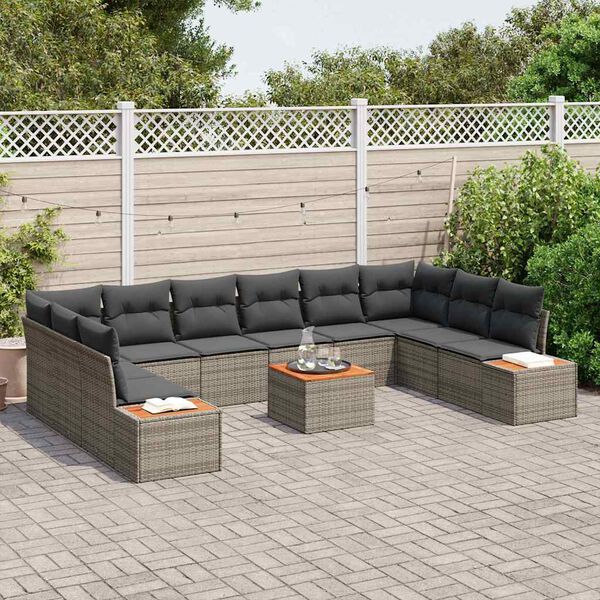 vidaXL Gartensofa-set mit Kissen mit Speicher 10 pcs Grau Polyrattan