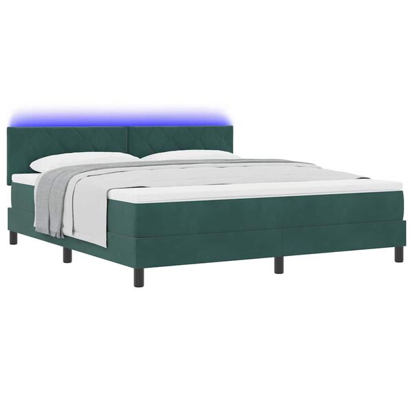 vidaXL LED Boxspringbett mit Matratze Dunkelgr&uuml;n 180 x 200 cm Samt