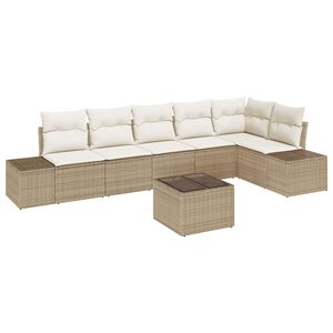 vidaXL Garten-Sofa-Set mit Kissen mit Speicher 7 pcs Beige und Creme