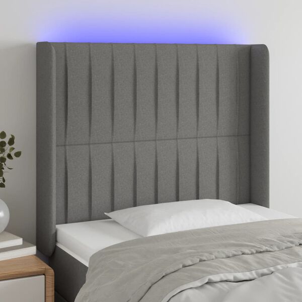 vidaXL LED Kopfteil Dunkelgrau 93x16x118/128 cm Stoff