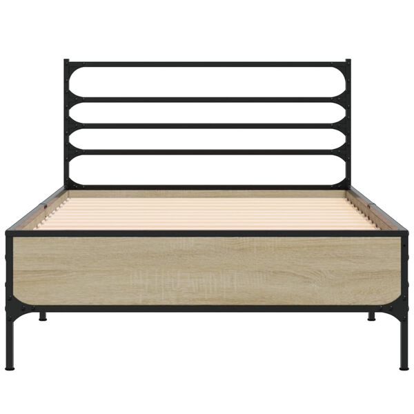 vidaXL Bettgestell Sonoma-Eiche 75x190 cm Holzwerkstoff und Metall