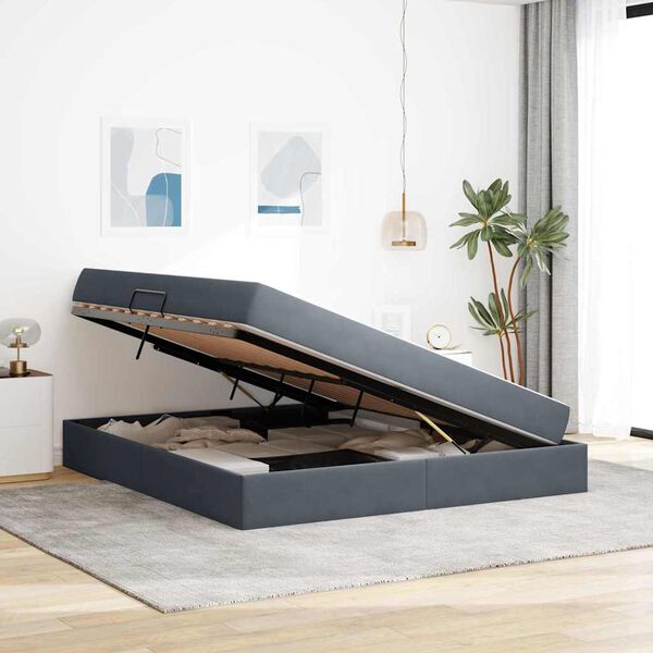 vidaXL Aufbewahrungsbett mit Matratze Dunkelgrau 160 x 200 cm Samt