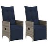 vidaXL Gartenst&uuml;hle Verstellbar 2 Stk. mit Kissen Grau Poly Rattan